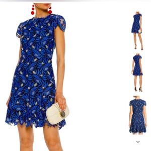 Alice and Olivia- blue Imani gold floral lace dress, size 6